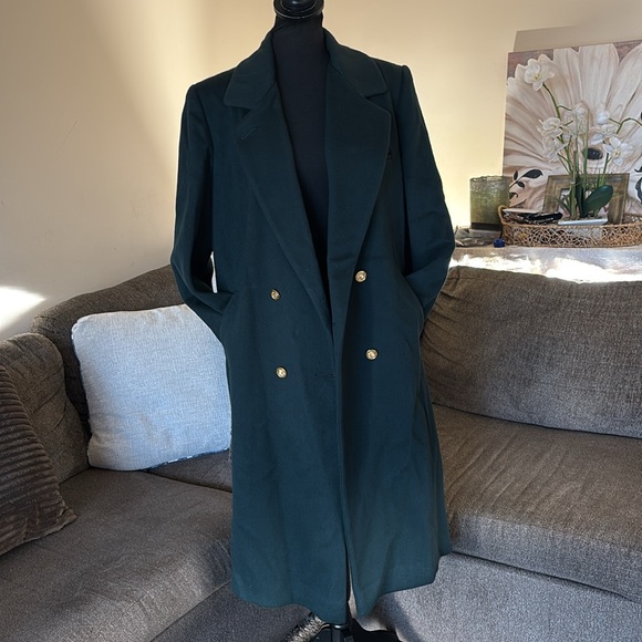 Forecaster Of Boston Forest Green Doble Breasted Wool Long Trench